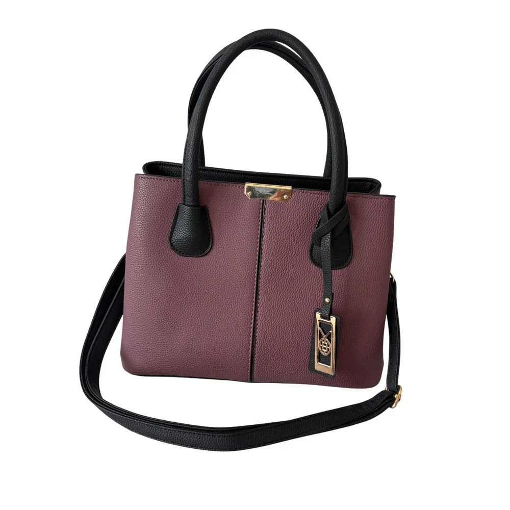 Color Blocking Pebbled Vegan Leather Satchel Crossbody Gold Hardware Fall Bag